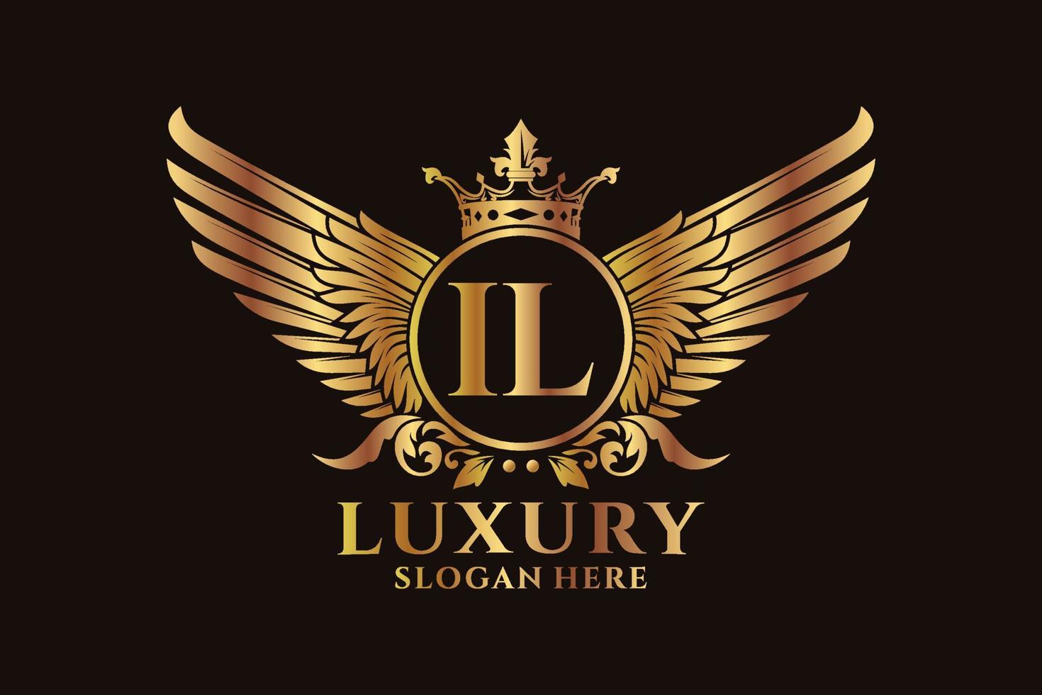 Luxury royal wing Letter IL crest Gold color Logo vector, Victory logo, crest logo, wing logo, vector logo template.