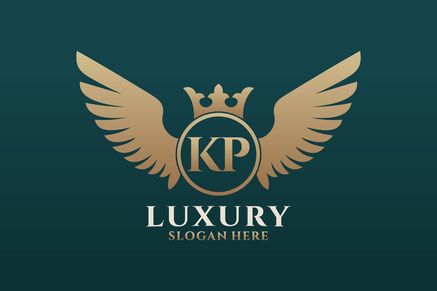 Luxury royal wing Letter KP crest Gold color Logo vector, Victory logo, crest logo, wing logo, vector logo template.