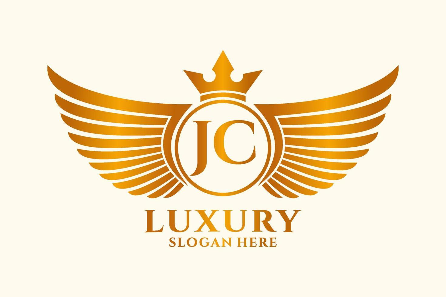 Luxury royal wing Letter JC crest Gold color Logo vector, Victory logo, crest logo, wing logo, vector logo template.