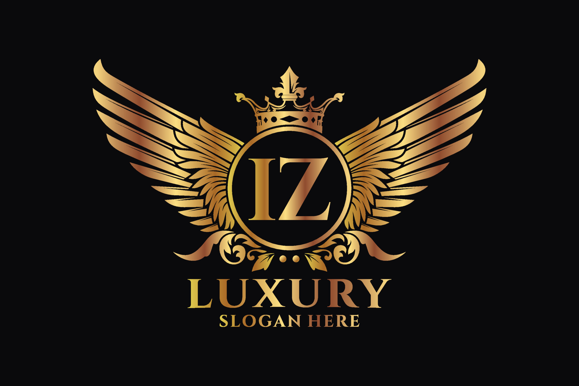 Luxury royal wing Letter IZ crest Gold color Logo vector, Victory logo ...