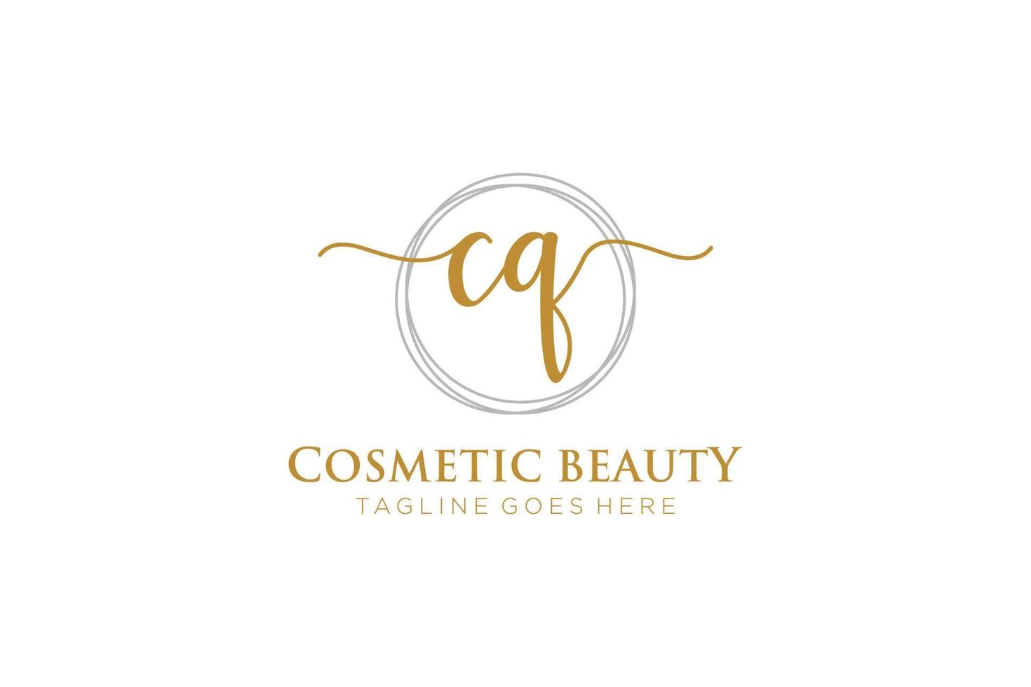 initial CQ Feminine logo beauty monogram and elegant logo design, handwriting logo of initial signature, wedding, fashion, floral and botanical with creative template. vector