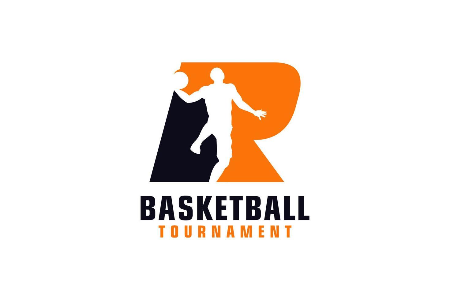 letra r con diseño de logotipo de baloncesto. elementos de plantilla de diseño vectorial para equipo deportivo o identidad corporativa. vector