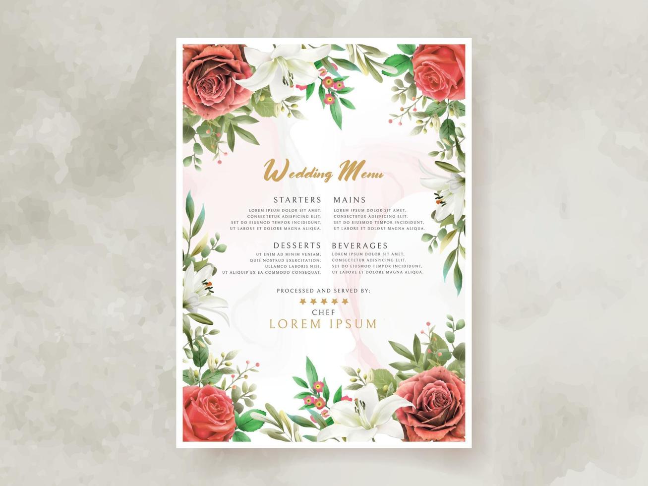 wedding invitation card with illustration of lily and roses watercolor vector