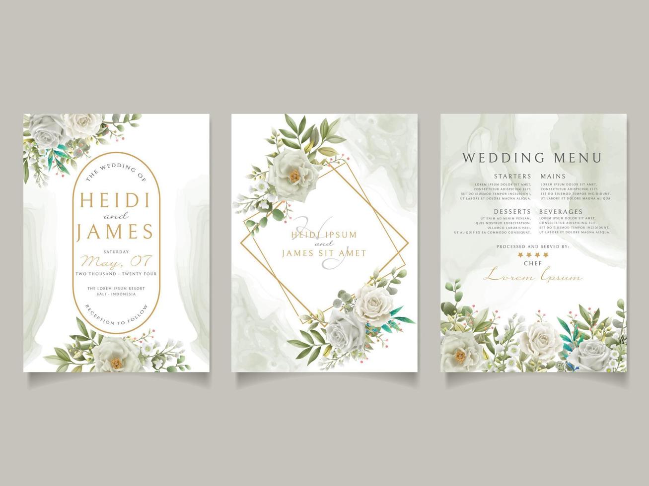 Elegant wedding invitation white flowers design vector