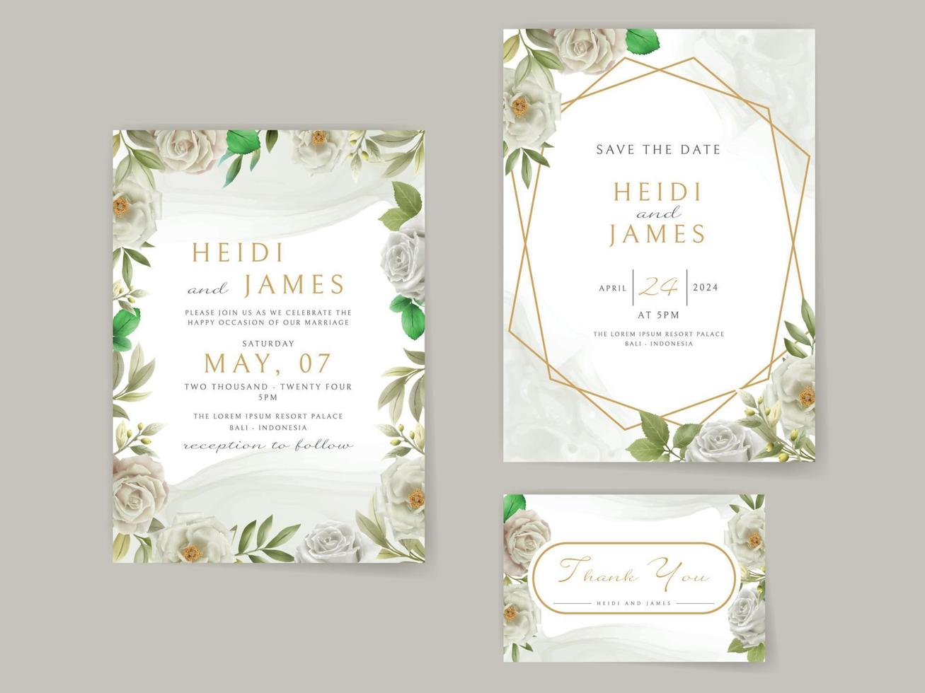 Elegant wedding invitation white flowers design vector