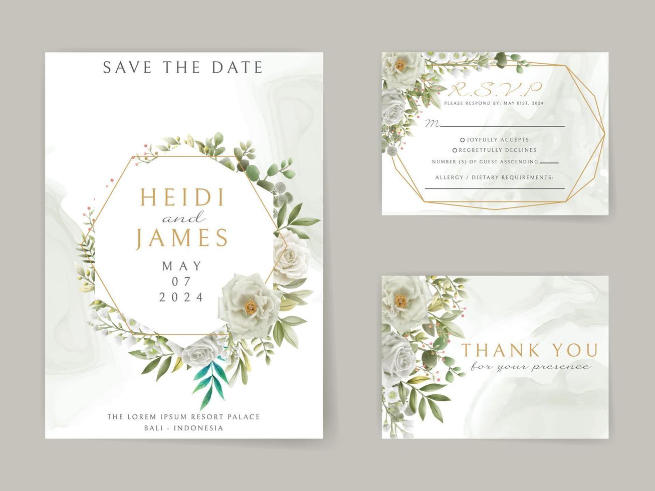 invitación de boda elegante diseño de flores blancas vector