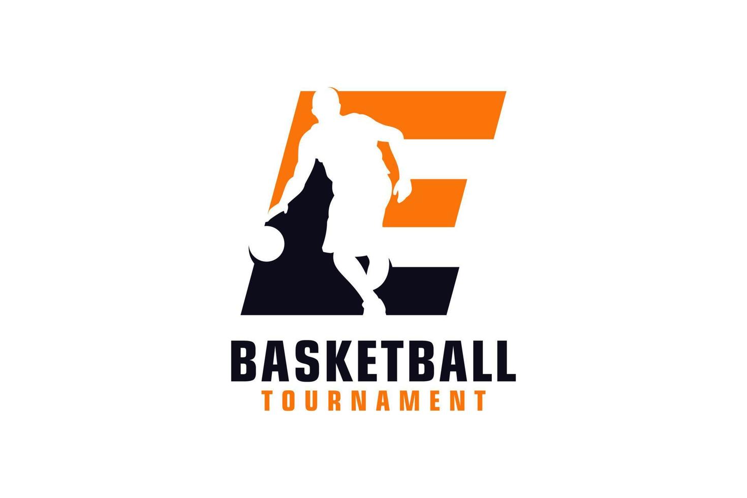 Letter E with Basketball Logo Design. Vector Design Template Elements for Sport Team or Corporate Identity.