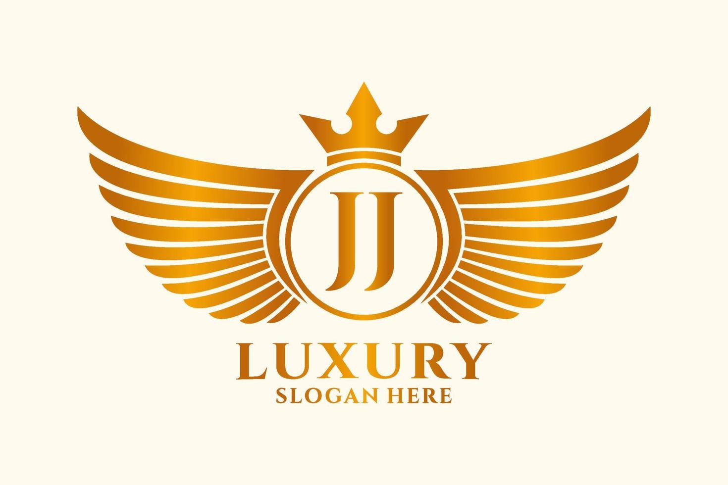 Luxury royal wing Letter JJ crest Gold color Logo vector, Victory logo, crest logo, wing logo, vector logo template.