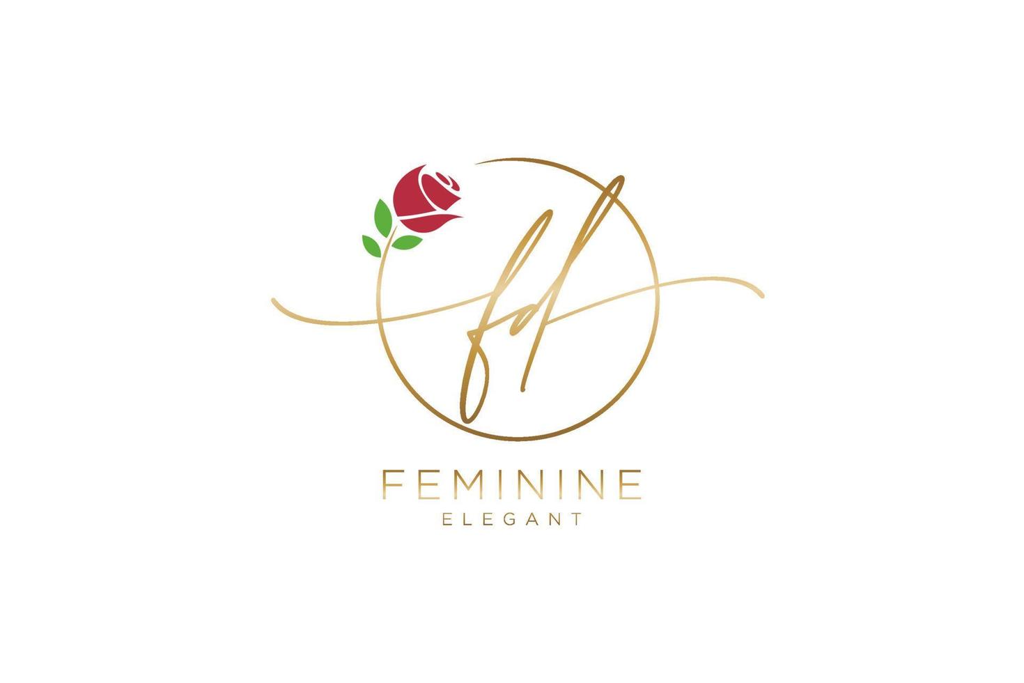 initial FD Feminine logo beauty monogram and elegant logo design, handwriting logo of initial signature, wedding, fashion, floral and botanical with creative template. vector