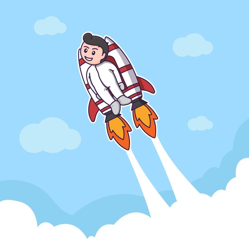 start up business concept with boy using jetpack in cloud vector