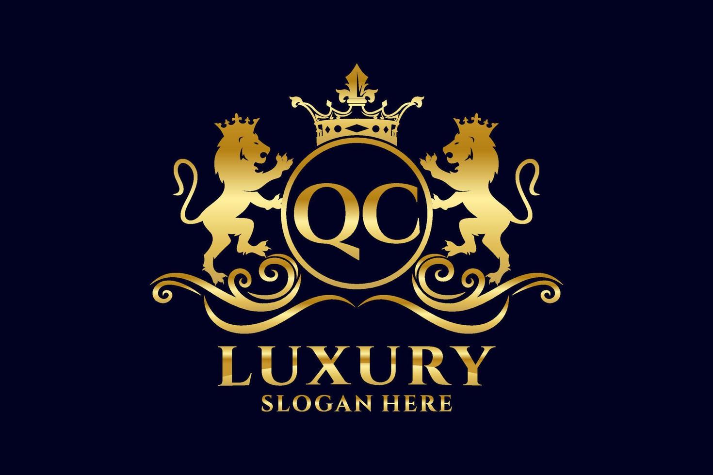 Initial QC Letter Lion Royal Luxury Logo template in vector art for luxurious branding projects and other vector illustration.