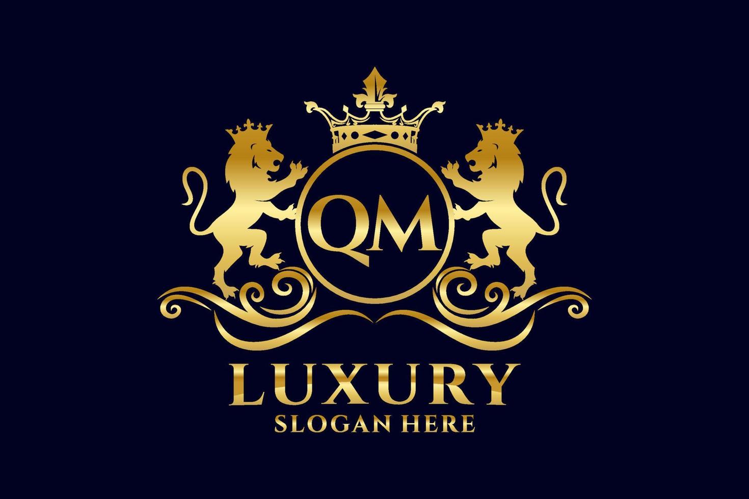 Initial QM Letter Lion Royal Luxury Logo template in vector art for luxurious branding projects and other vector illustration.