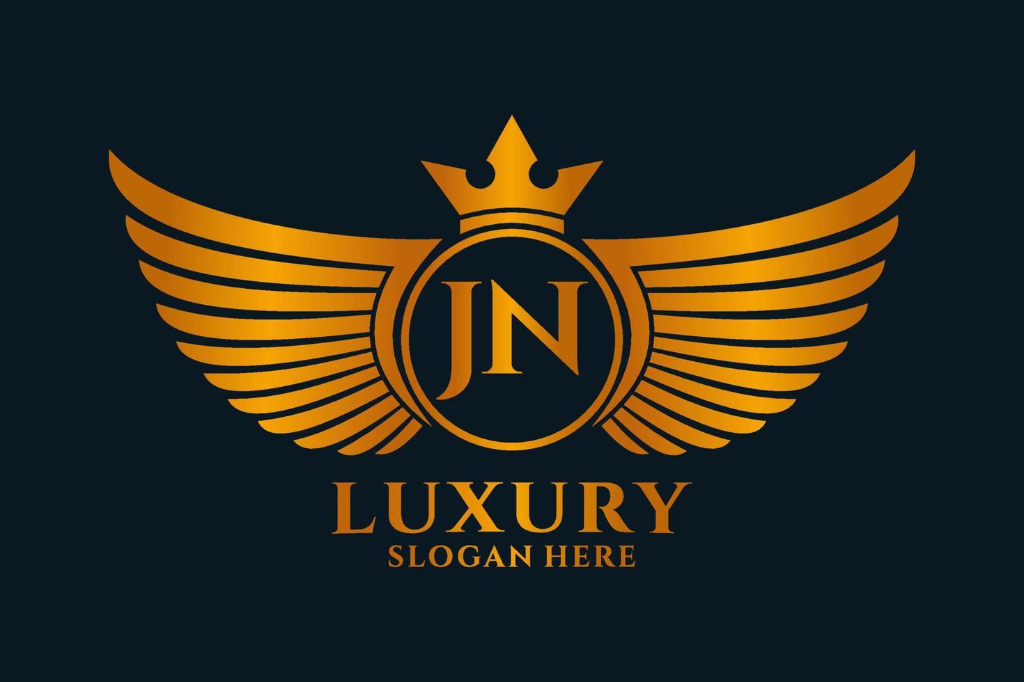 Luxury royal wing Letter JN crest Gold color Logo vector, Victory logo, crest logo, wing logo, vector logo template.