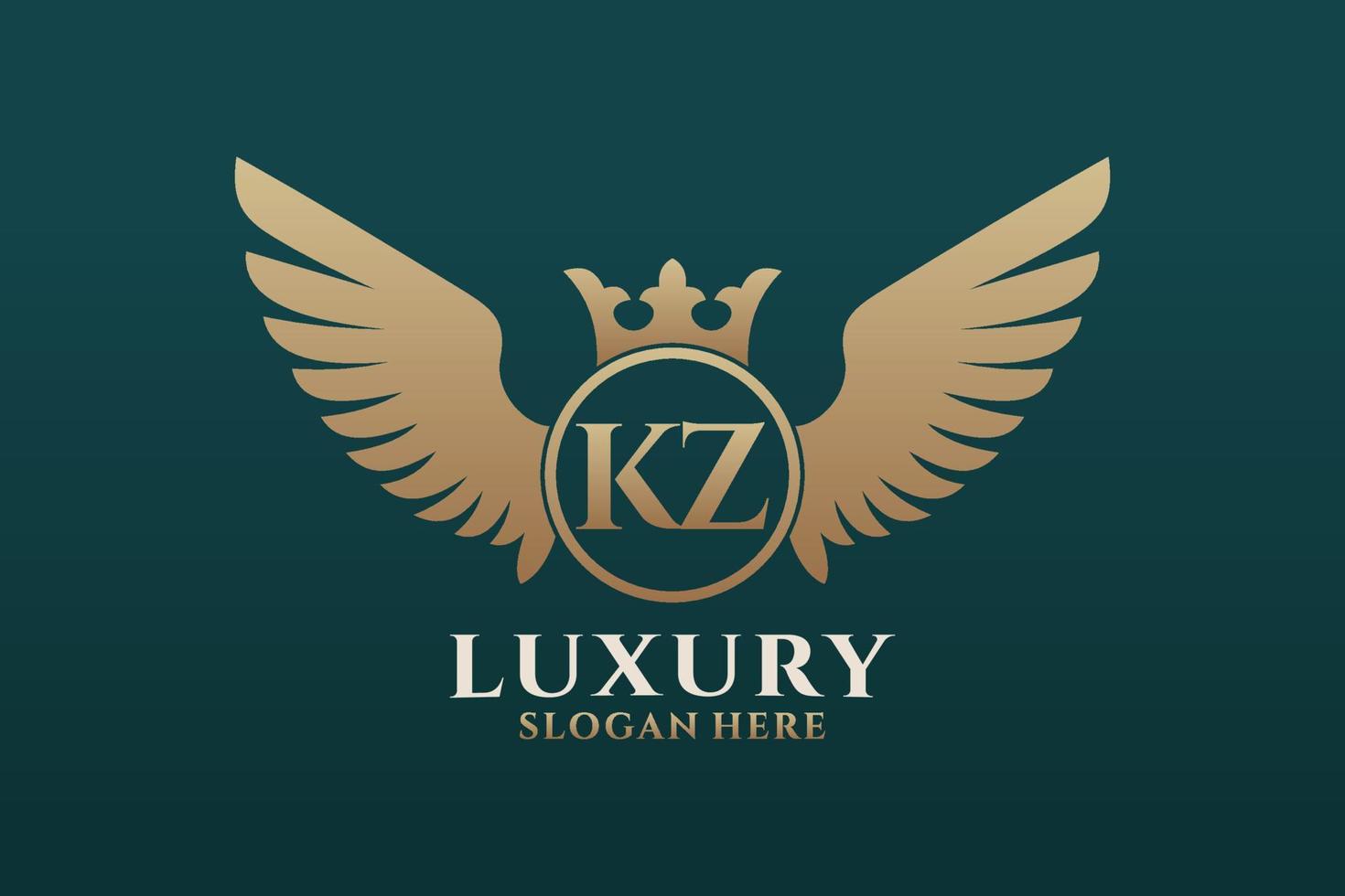 Luxury royal wing Letter KZ crest Gold color Logo vector, Victory logo, crest logo, wing logo, vector logo template.