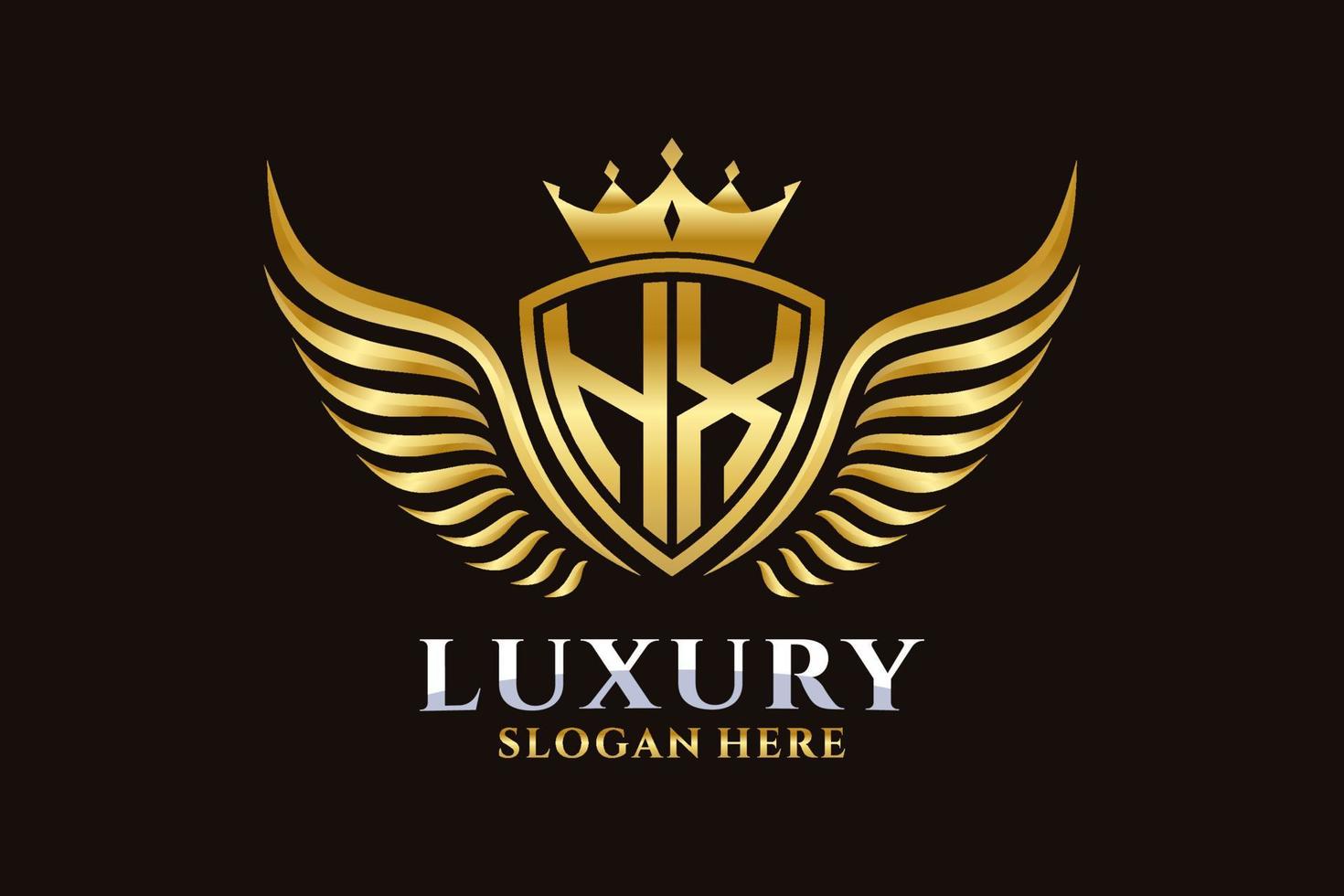 Luxury royal wing Letter HX crest Gold color Logo vector, Victory logo, crest logo, wing logo, vector logo template.