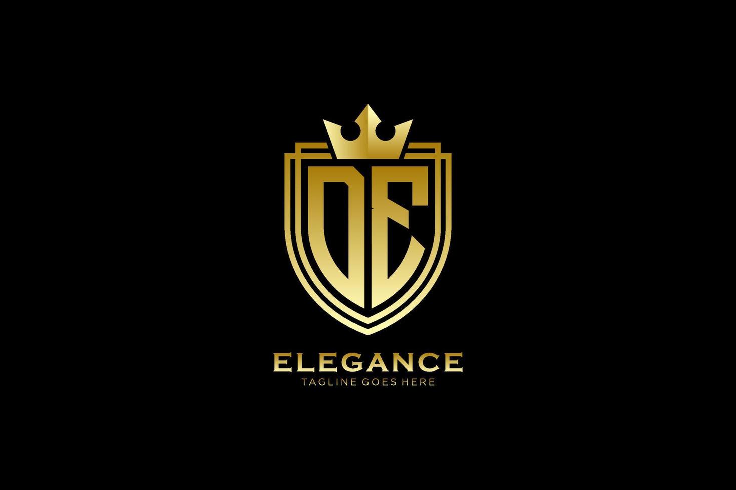 initial DE elegant luxury monogram logo or badge template with scrolls and royal crown - perfect for luxurious branding projects vector