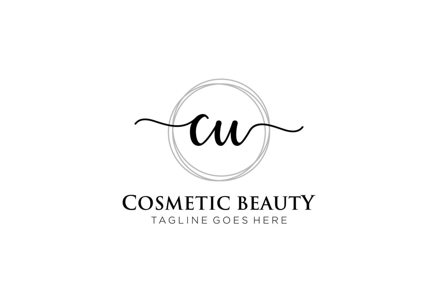 initial CU Feminine logo beauty monogram and elegant logo design, handwriting logo of initial signature, wedding, fashion, floral and botanical with creative template. vector