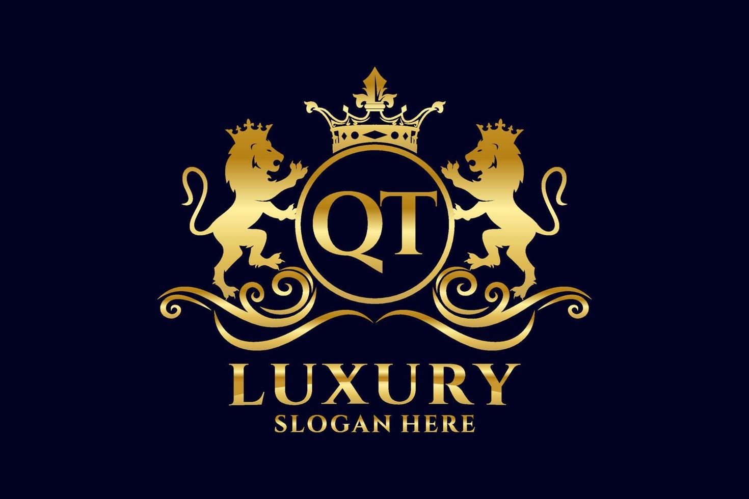 Initial QT Letter Lion Royal Luxury Logo template in vector art for luxurious branding projects and other vector illustration.