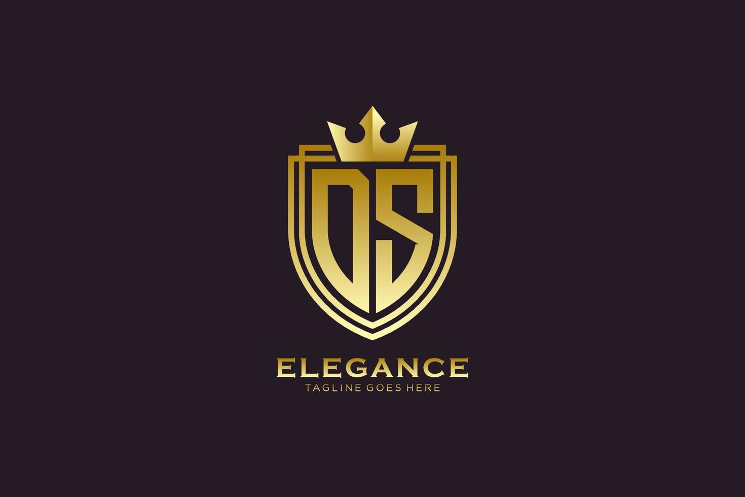 initial DS elegant luxury monogram logo or badge template with scrolls and royal crown - perfect for luxurious branding projects vector