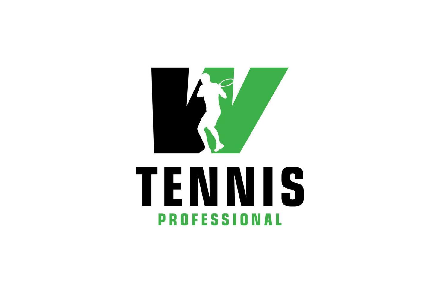 Letter W with Tennis player silhouette Logo Design. Vector Design Template Elements for Sport Team or Corporate Identity.