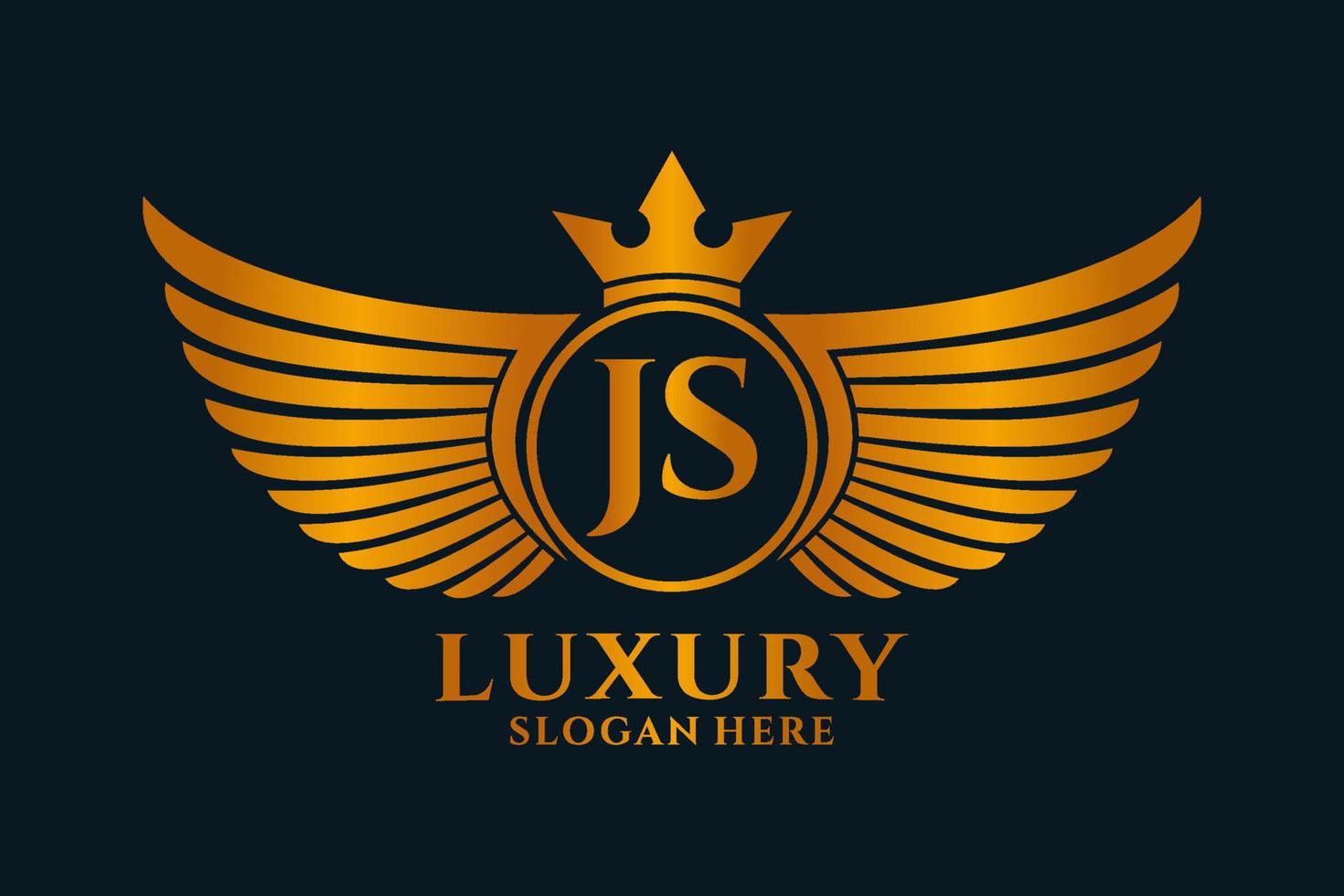 Luxury royal wing Letter JS crest Gold color Logo vector, Victory logo, crest logo, wing logo, vector logo template.
