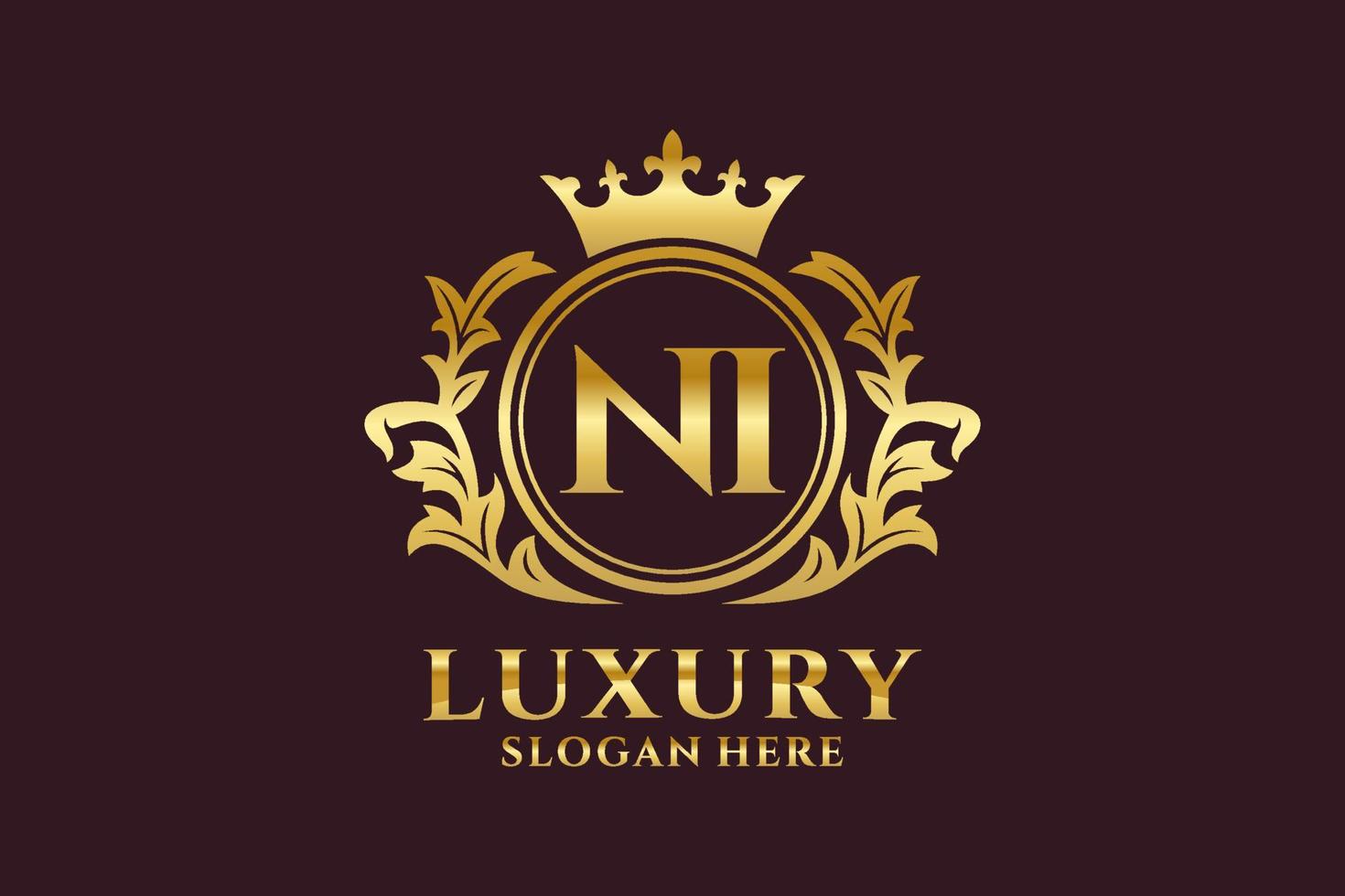 Initial NI Letter Royal Luxury Logo template in vector art for luxurious branding projects and other vector illustration.