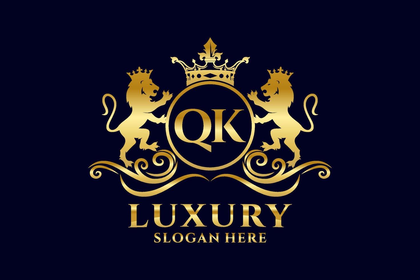 Initial QK Letter Lion Royal Luxury Logo template in vector art for luxurious branding projects and other vector illustration.