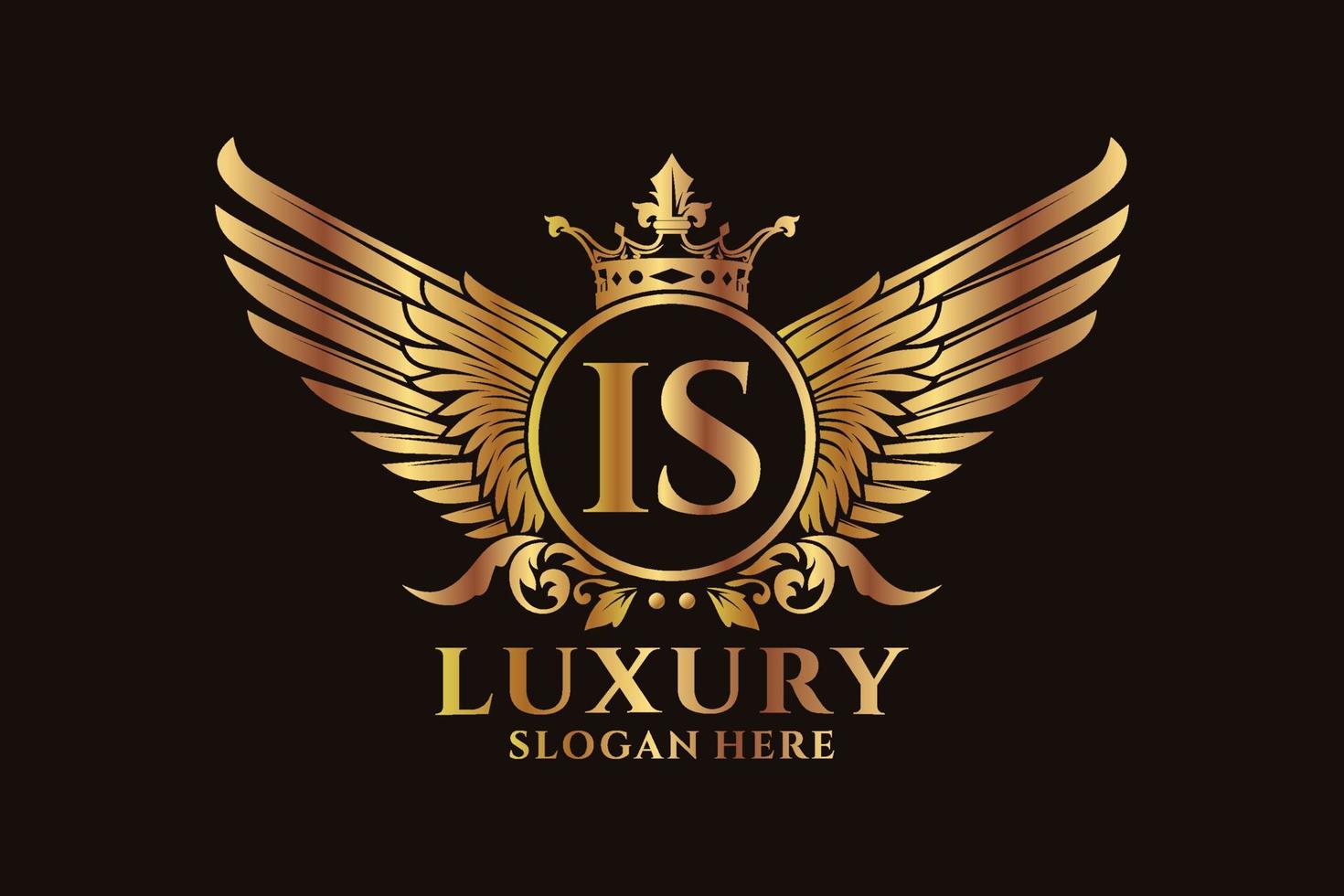 Luxury royal wing Letter IS crest Gold color Logo vector, Victory logo, crest logo, wing logo, vector logo template.