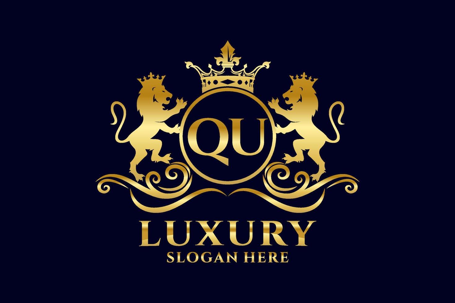 Initial QU Letter Lion Royal Luxury Logo template in vector art for luxurious branding projects and other vector illustration.