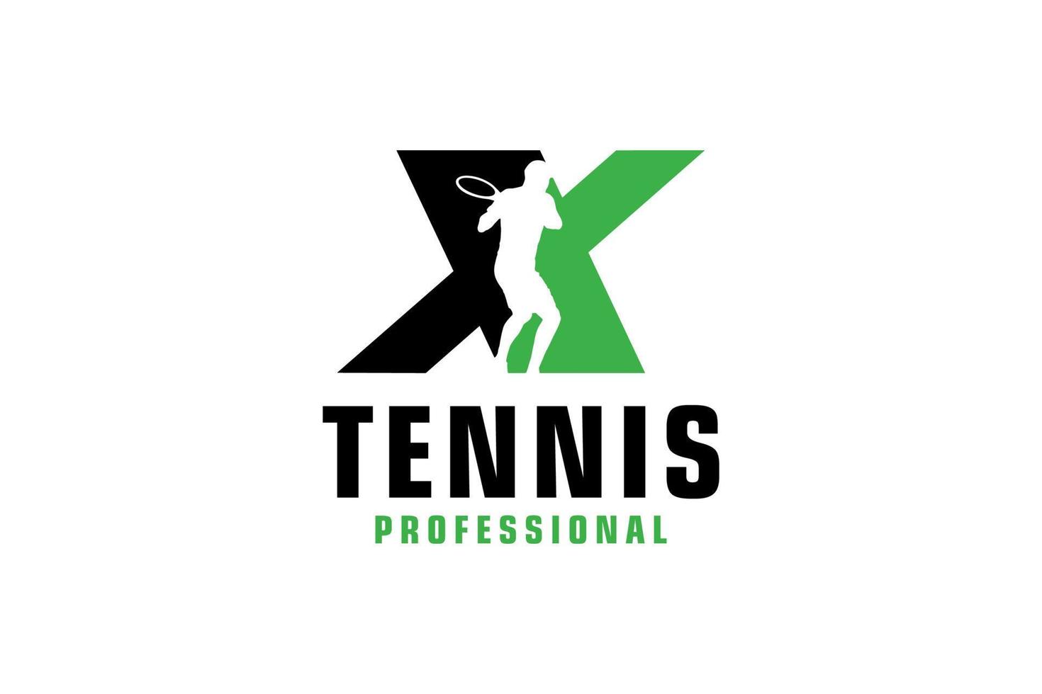 Letter X with Tennis player silhouette Logo Design. Vector Design Template Elements for Sport Team or Corporate Identity.