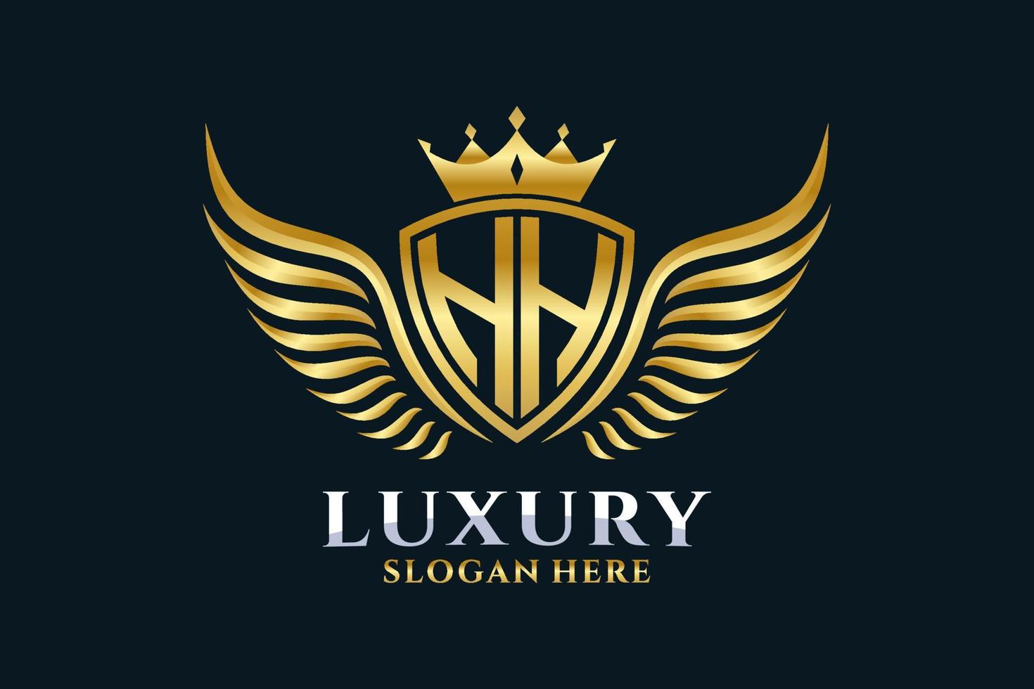 Luxury royal wing Letter HH crest Gold color Logo vector, Victory logo, crest logo, wing logo, vector logo template.