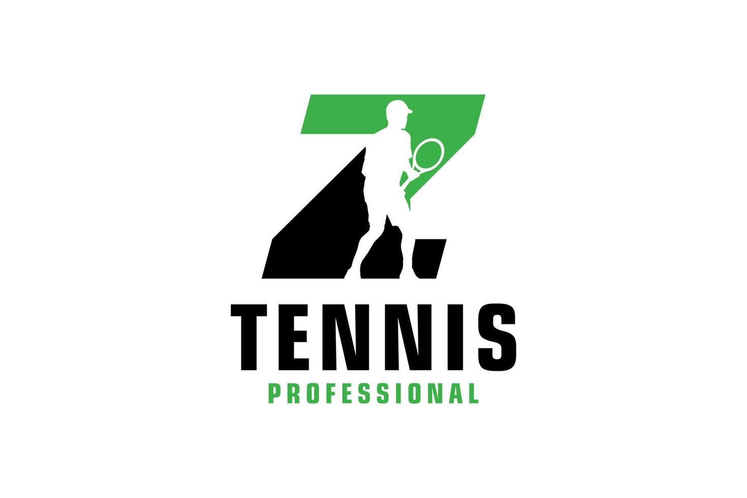 letra z con diseño de logotipo de silueta de jugador de tenis. elementos de plantilla de diseño vectorial para equipo deportivo o identidad corporativa. vector
