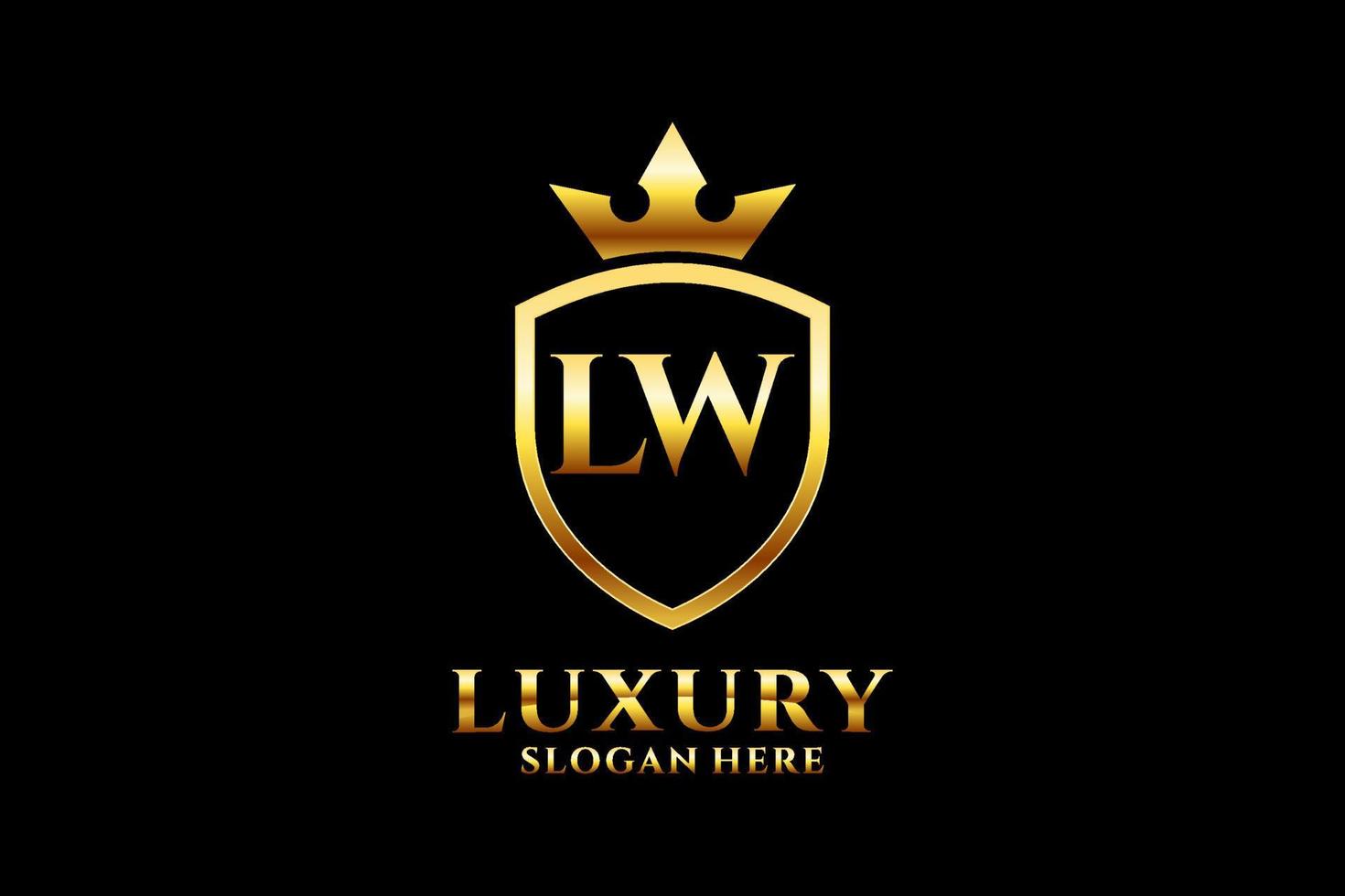 initial LW elegant luxury monogram logo or badge template with scrolls and royal crown - perfect for luxurious branding projects vector
