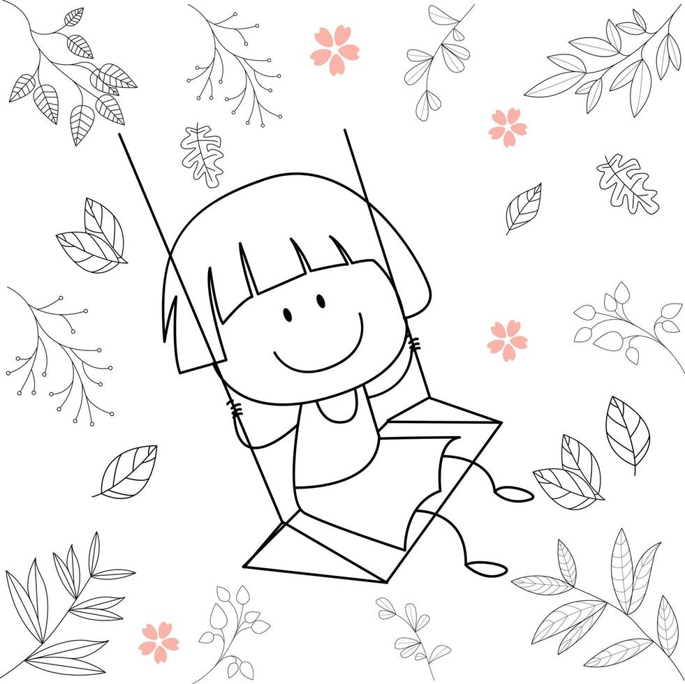 children's cartoon illustration, for graphic design purposes. child playing swing. vector