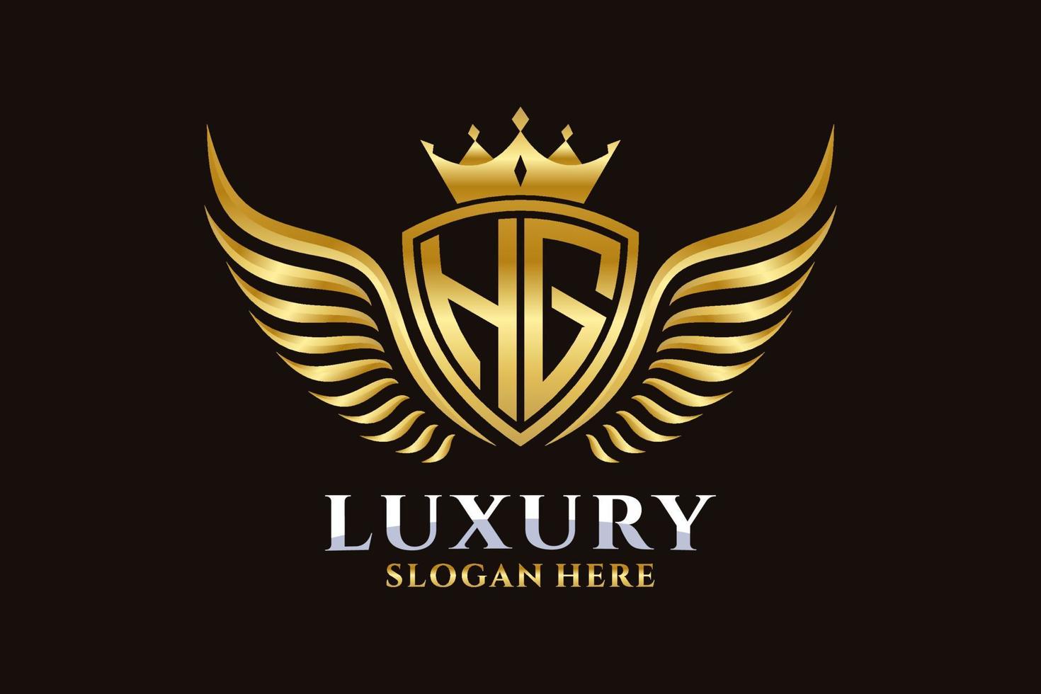 Luxury royal wing Letter HG crest Gold color Logo vector, Victory logo, crest logo, wing logo, vector logo template.