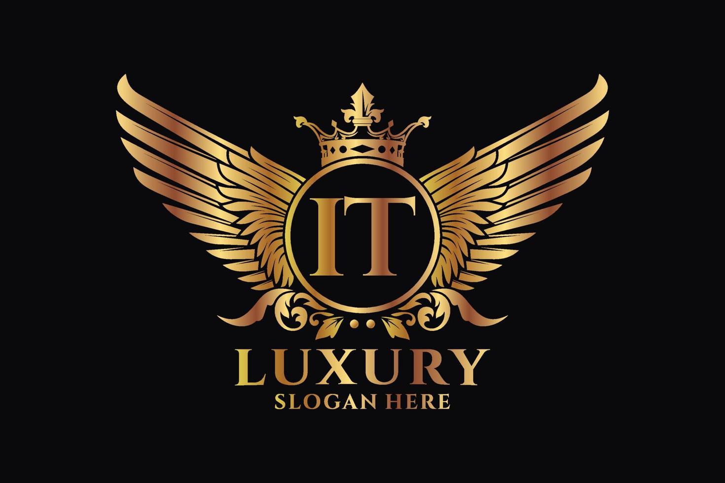 Luxury royal wing Letter IT crest Gold color Logo vector, Victory logo, crest logo, wing logo, vector logo template.