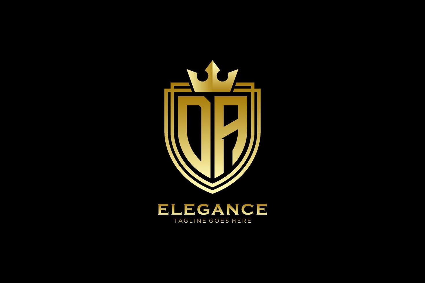 initial DA elegant luxury monogram logo or badge template with scrolls and royal crown - perfect for luxurious branding projects vector