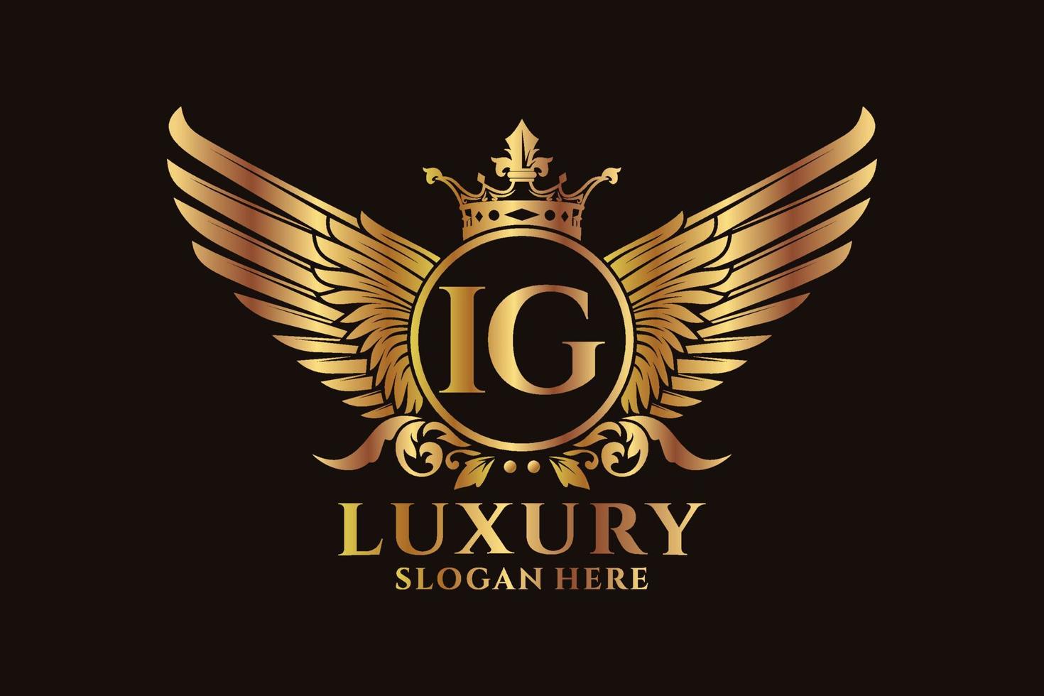 Luxury royal wing Letter IG crest Gold color Logo vector, Victory logo, crest logo, wing logo, vector logo template.