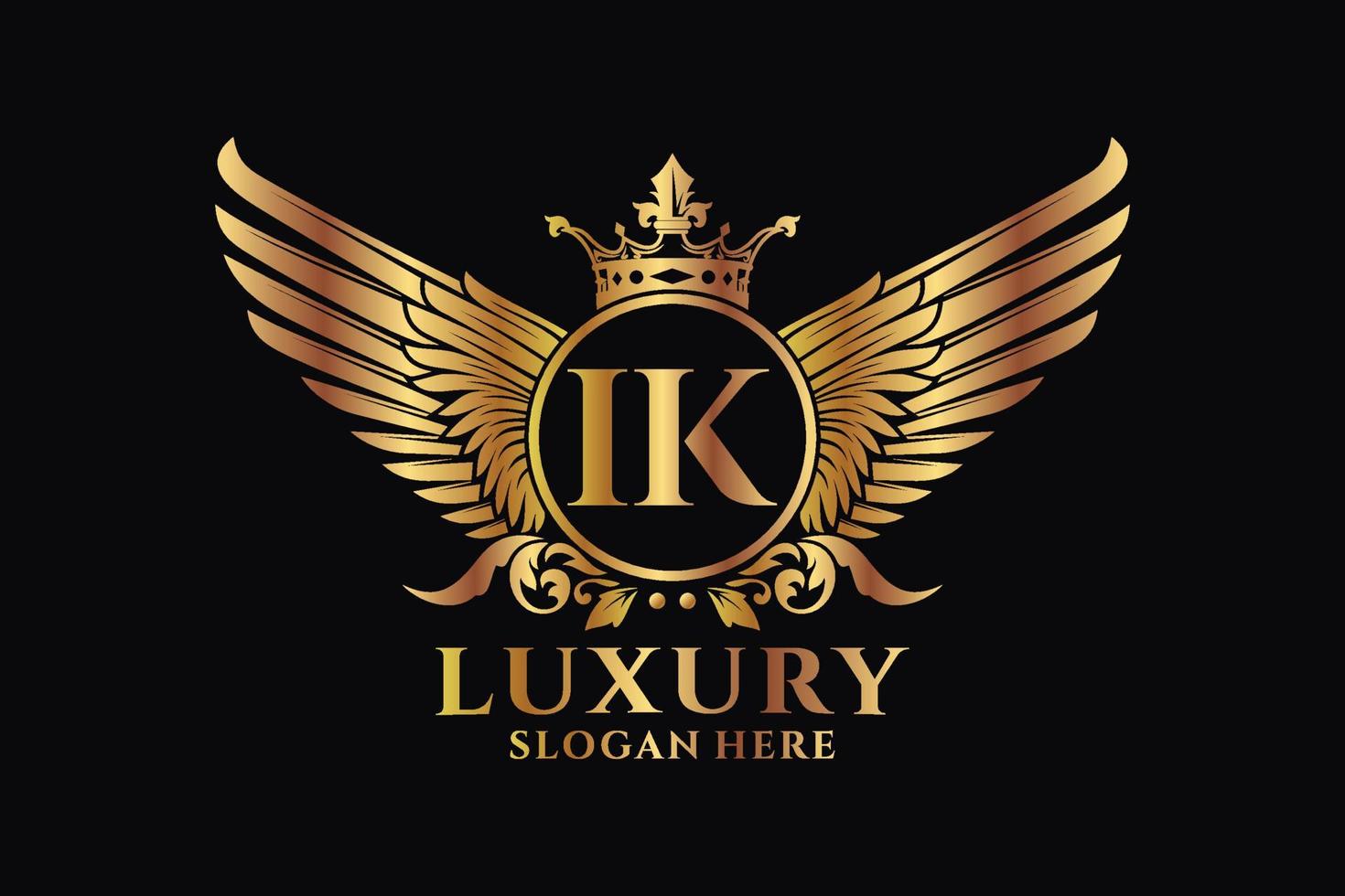Luxury royal wing Letter IK crest Gold color Logo vector, Victory logo, crest logo, wing logo, vector logo template.
