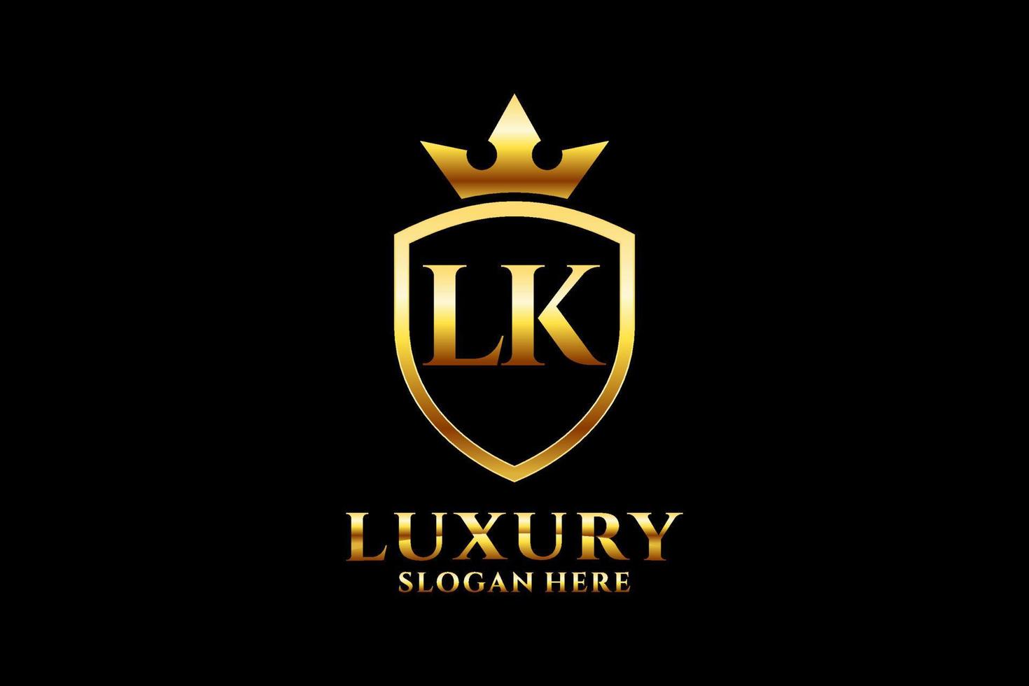 initial LK elegant luxury monogram logo or badge template with scrolls and royal crown - perfect for luxurious branding projects vector