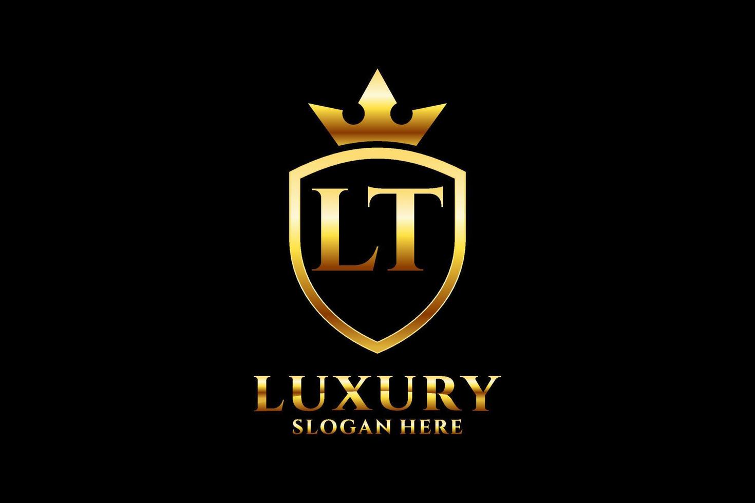 initial LT elegant luxury monogram logo or badge template with scrolls and royal crown - perfect for luxurious branding projects vector