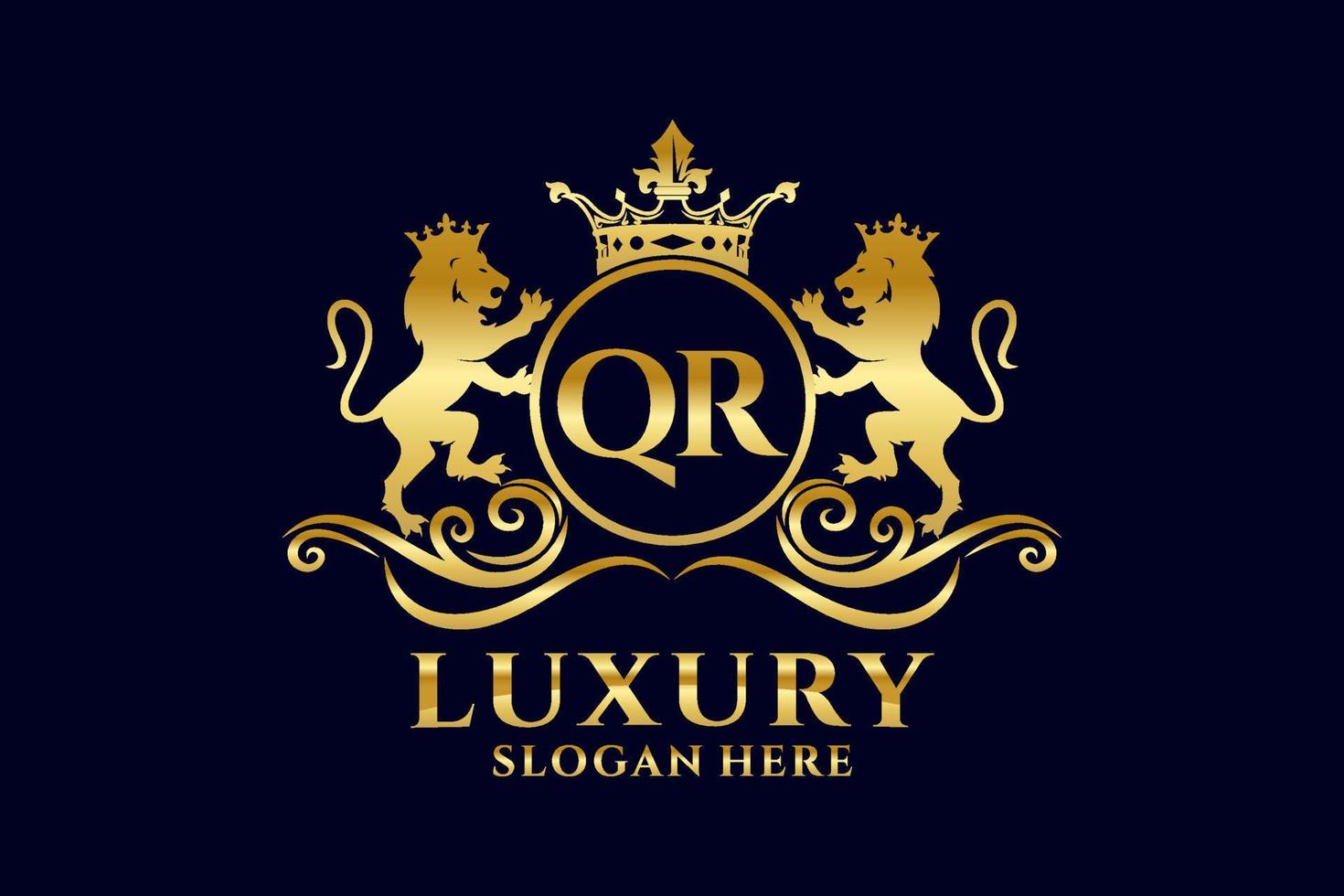 Initial QR Letter Lion Royal Luxury Logo template in vector art for luxurious branding projects and other vector illustration.