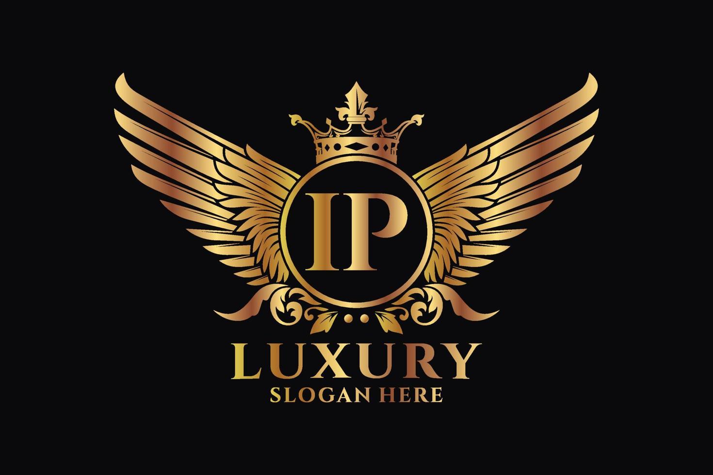 Luxury royal wing Letter IP crest Gold color Logo vector, Victory logo, crest logo, wing logo, vector logo template.