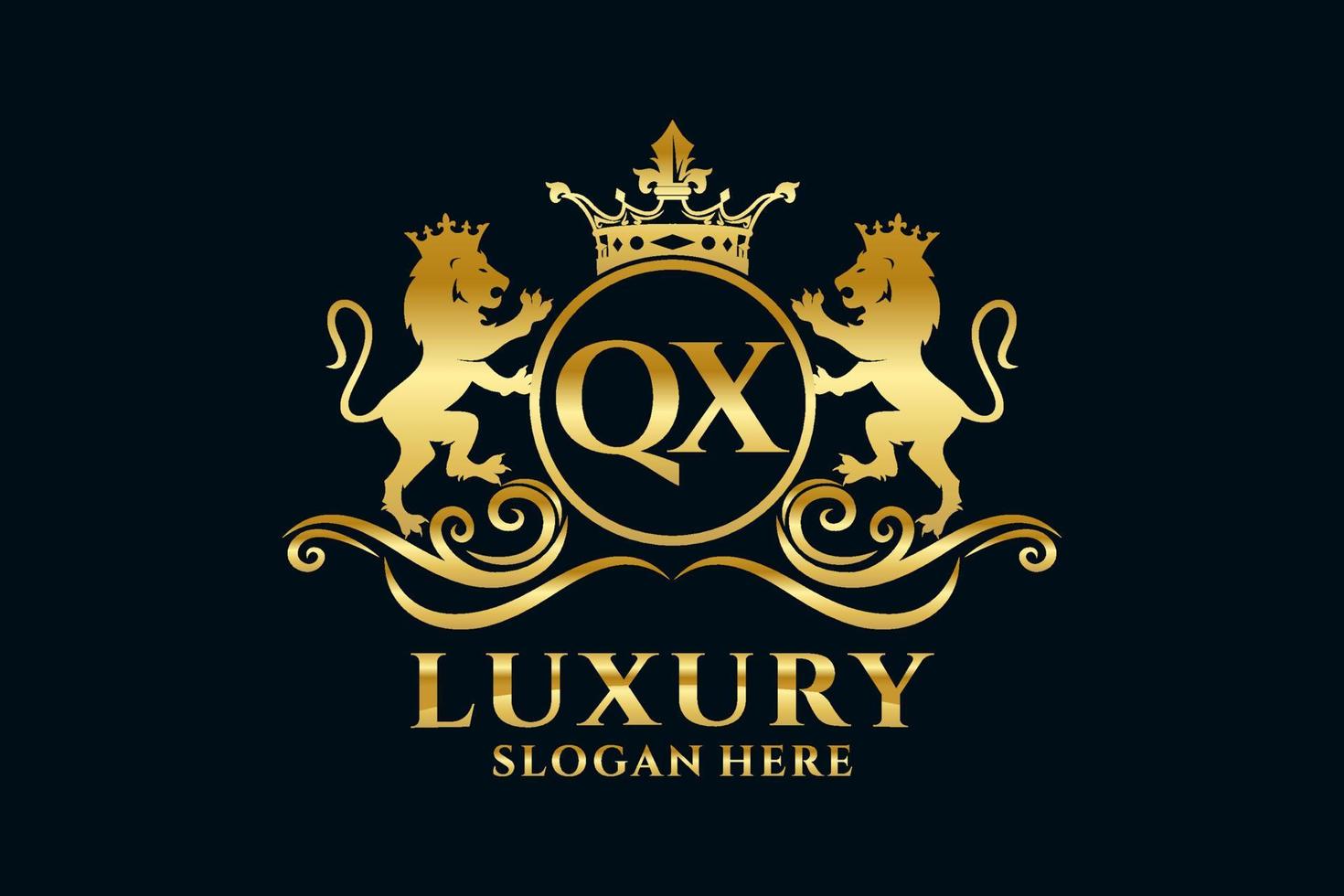 Initial QX Letter Lion Royal Luxury Logo template in vector art for luxurious branding projects and other vector illustration.