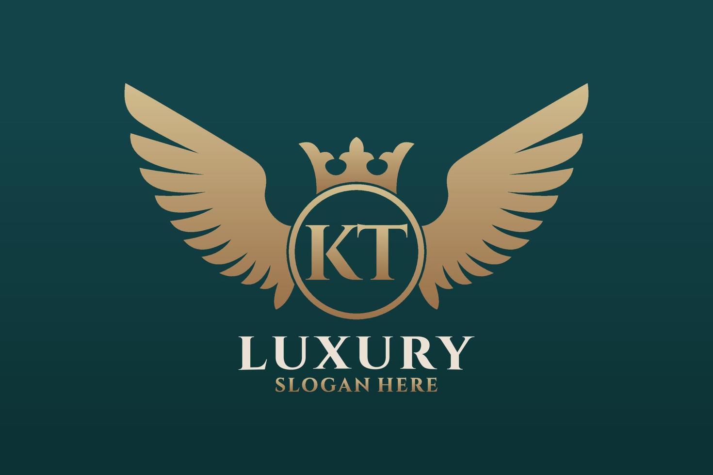 Luxury royal wing Letter KT crest Gold color Logo vector, Victory logo, crest logo, wing logo, vector logo template.