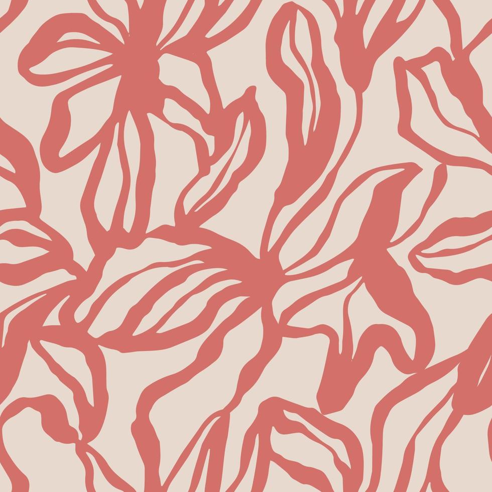Vector abstract flower and leaf brush artwork seamless repeat pattern