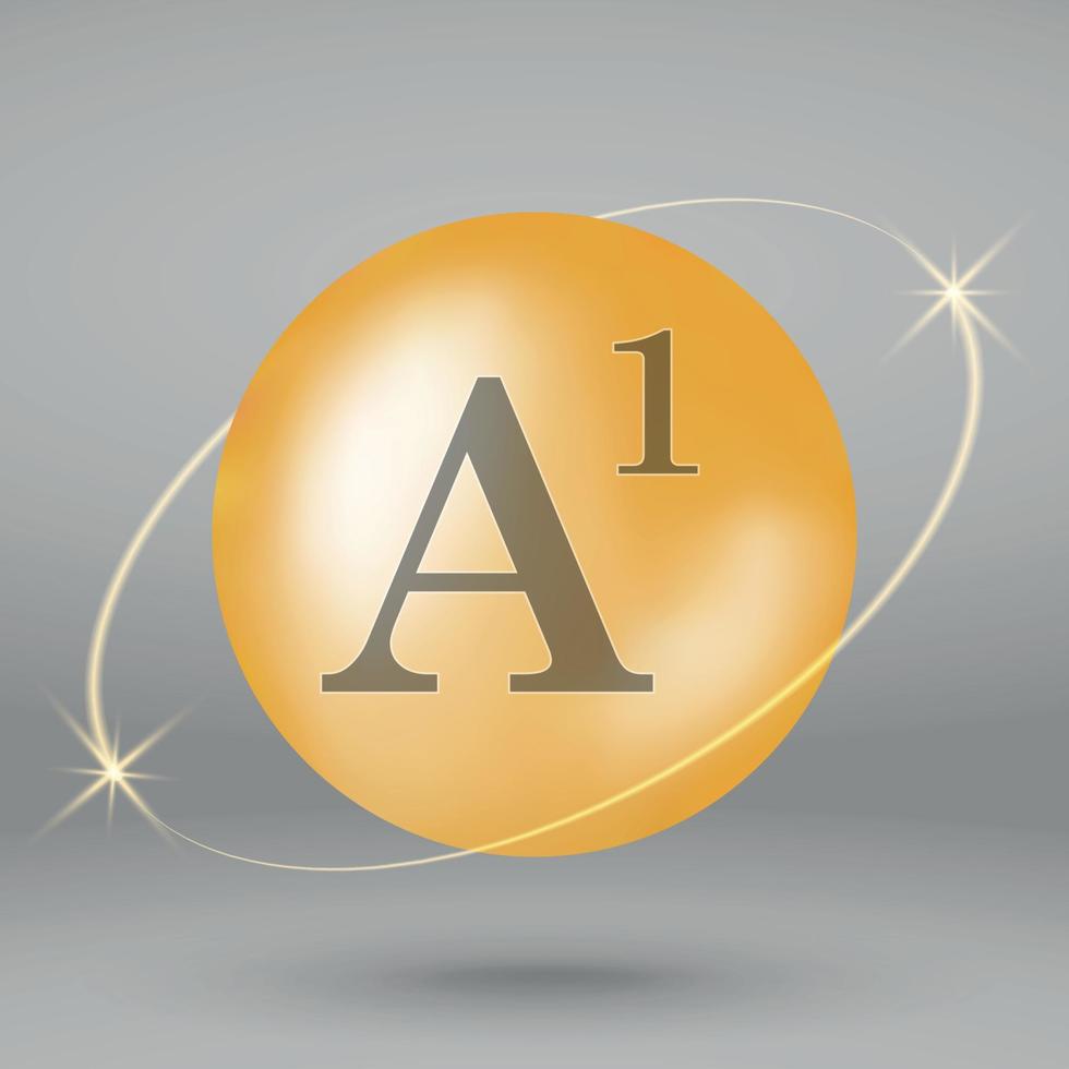Vitamin gold icon. drop pill capsule. vector