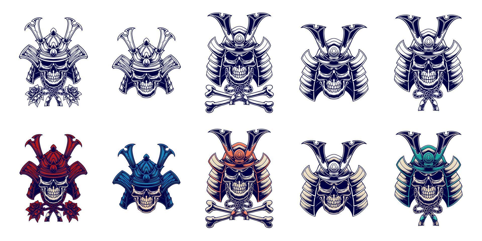 Samurai mask design illustration set bundle vector