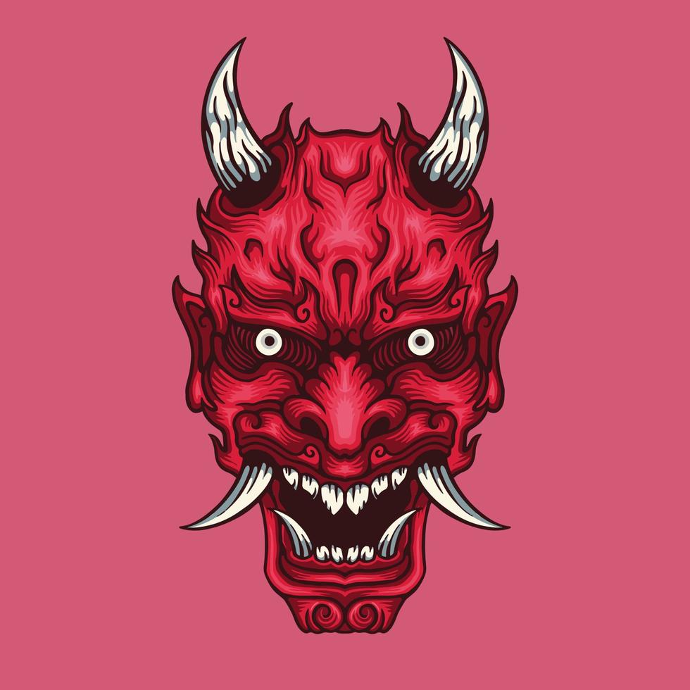 Red oni head character mascot illustration vector