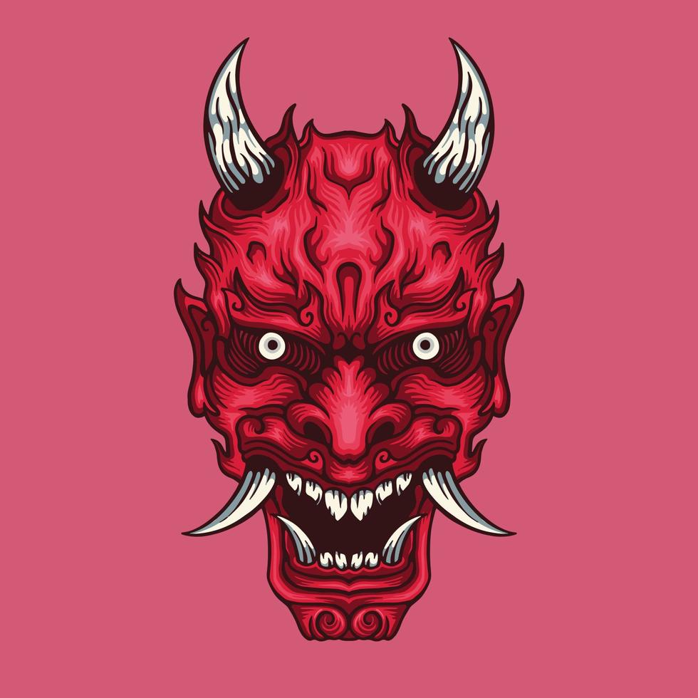 ilustración de mascota de personaje de cabeza de oni rojo vector